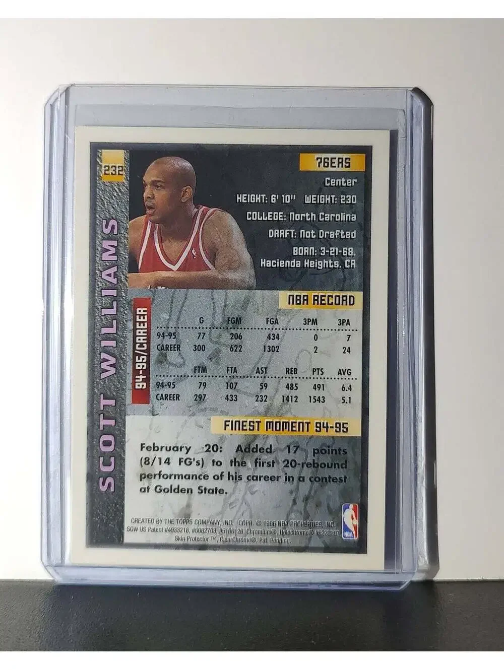 Scott Williams 1995-96 Topps Finest NBA #232 Card 76ers